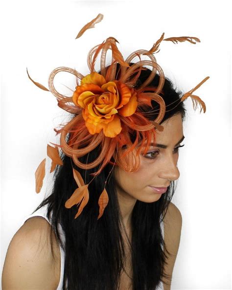 Burnt Orange Fascinator Hat For Kentucky Derby Weddings And