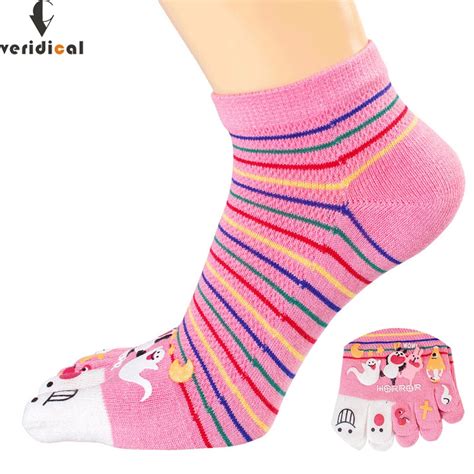 Veridical 5 Pairs Lot Colorful Toe Socks Woman Stripe Silicone Never