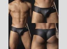 Men's Faux Leather Shorts G String Thong Trunks Boxer Brief Underwear