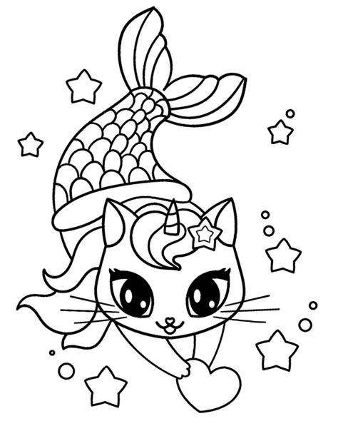 cat mermaid printable coloring page   puplacom