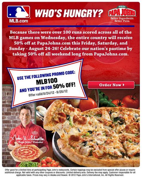 Papa John S Pizza 50 Percent Off Code Valid Today Sunday Via Major