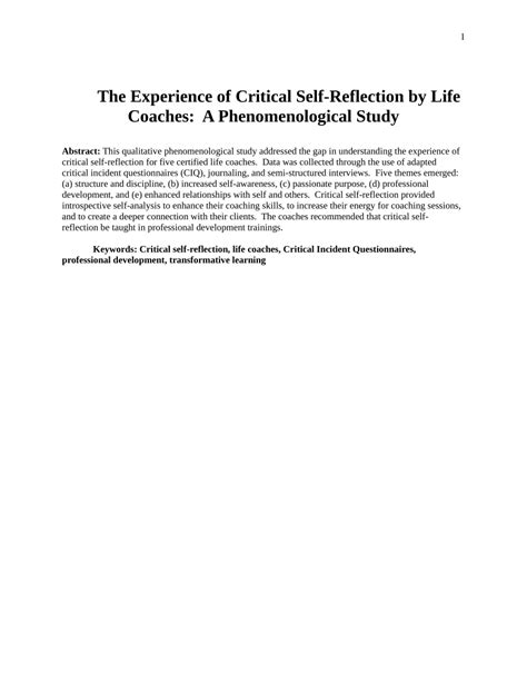 experience  critical  reflection  life coaches