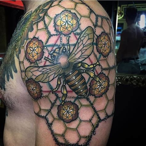 Color Sacred Geometry And Honeybees Tattoo By Natan Alexander Witch