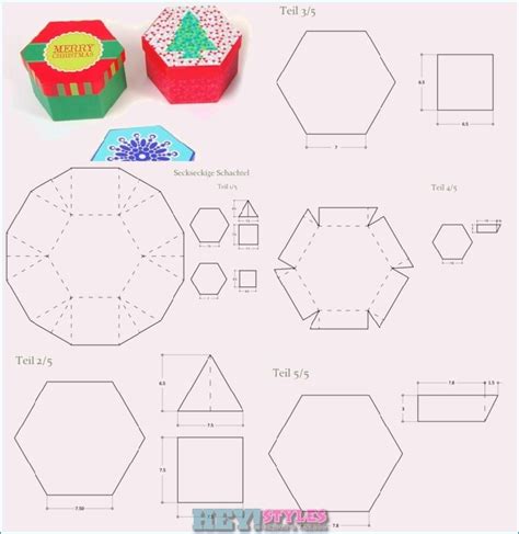 hexagonal explosion box voerlage basteln weihnachten schachtel