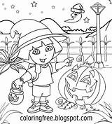 Halloween Coloring Pages Dora Cute Cartoon Pumpkin Printable Explorer Fairytale Adventure Girls Color Kids Land Light sketch template