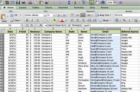 sales data  text  column  excel yesware