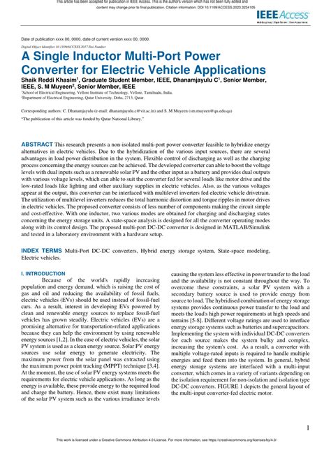 single inductor multi port power converter  electric vehicle applications