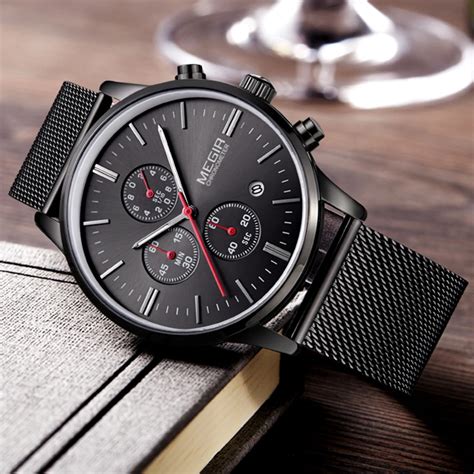 fashion simple stylish top luxury brand megir watches men stainless steel mesh strap band quartz
