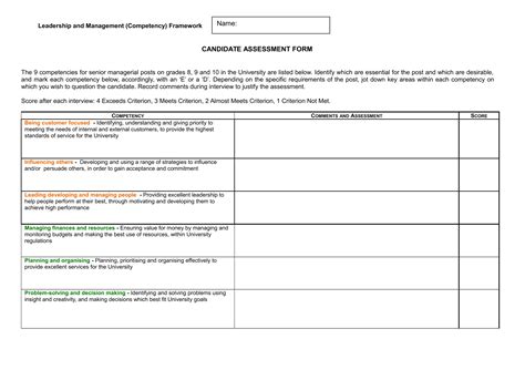 candidate assessment form sample images   finder