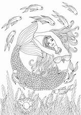 Coloring Pages Mermaid Adults Pregnant Printable Fantasy Books Adult Sea Mermaids Template Sketch Creatures Mandala Ocean Sheets Vintage Fairy sketch template