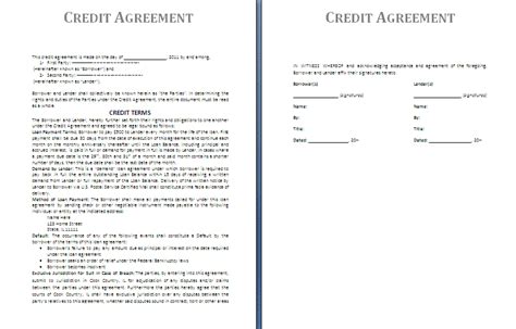 credit agreement template  agreement templates