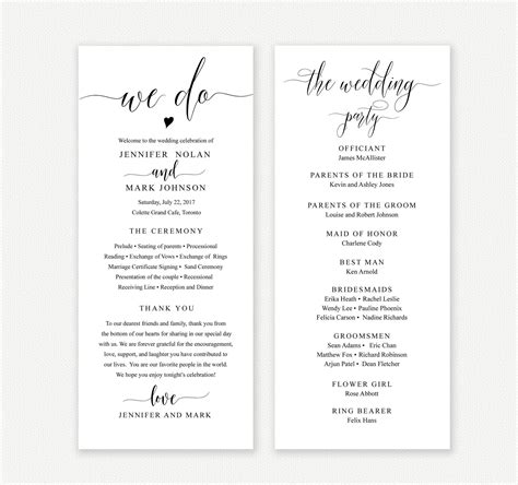 wedding program printable wedding program  wedding etsy