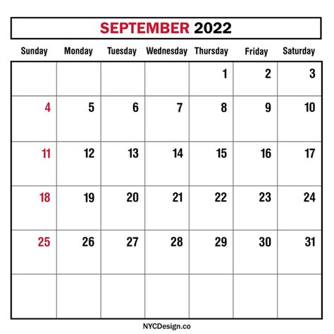 september  monthly calendar planner printable  sunday start