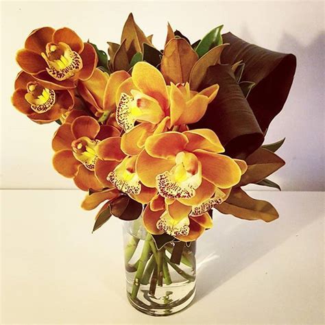 Stunning Orange Cymbidium Orchid Vase