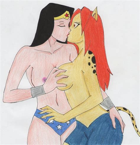 Rule 34 2girls Cheetah Dc Dc Comics Female Groping Breasts Kissing