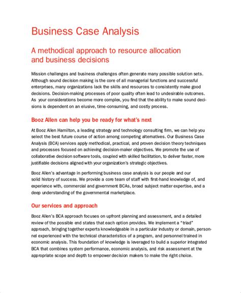 sample business case analysis templates   ms word