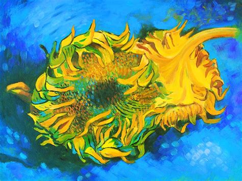 Homage To Dear Master Van Gogh Two Cut Sunflowers Painting