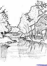 River Drawing Draw Realistic Line Step Drawings Sketch Pencil Techniques Landscape Dragoart Landscapes Simple Nature Animals Paintingvalley Rivers Visit Sketches sketch template