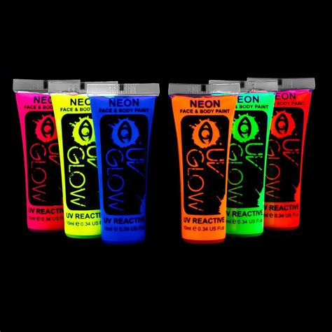 Uv Glow Blacklight Face And Body Paint 10ml 0 34oz Set Of 6 Tubes