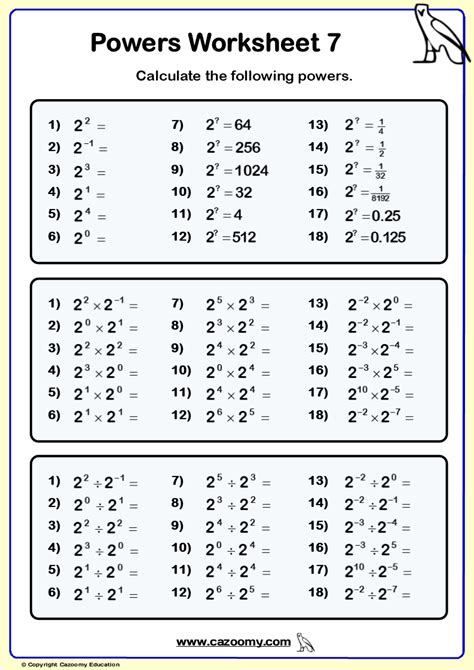 powers maths worksheets practice questions  answers cazoomy