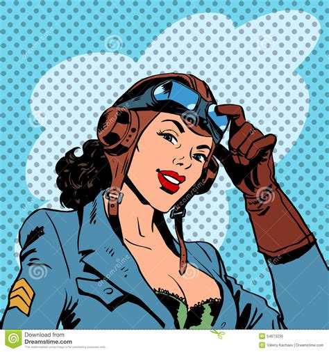 Pin Up Girl Pilot Aviation Army Beauty Pop Art Stock