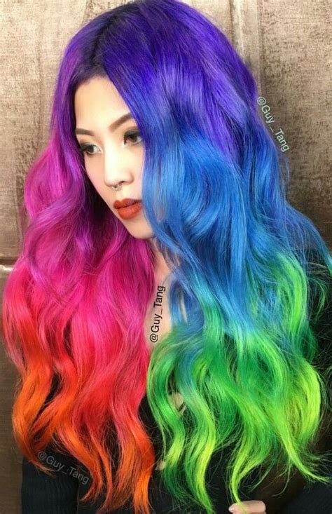 Green Purple Red Blue Rainbow Dyed Hair Color By Guy Tang Hair Dye
