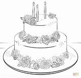 Cake Coloring Birthday Pages Drawing Draw Sketch Printable Supercoloring Simple Big Roses Cakes Happy Step Kids Cartoon Tutorials Heart Malvorlagen sketch template