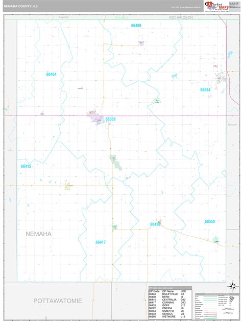 nemaha county ks wall map premium style  marketmaps mapsales