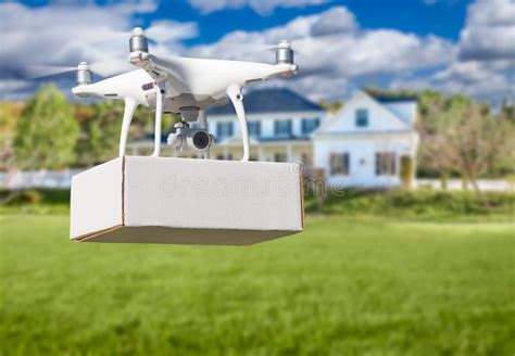 unmanned aircraft system uav quadcopter drone delivering package stock photo image  plane