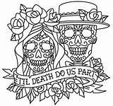 Coloring Pages Skull Sugar Adult Skeleton Muertos Dia Los Bride Printable Groom Dead Adults Embroidery Couple Para Colorear Drawing Book sketch template