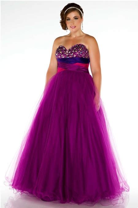 royal a line strapless empire waist long purple tulle beaded plus size