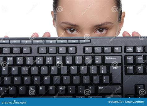 young lady holding  keyboard stock photo image  eyes caucasian