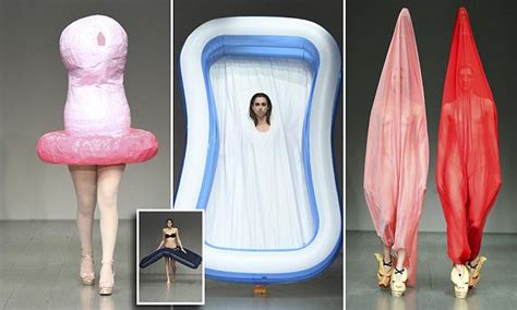 london fashion week models walk in plastic inflatables daily mail online