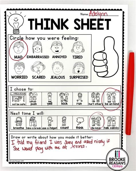 behavior reflection sheets  sheet behavior reflection sheet