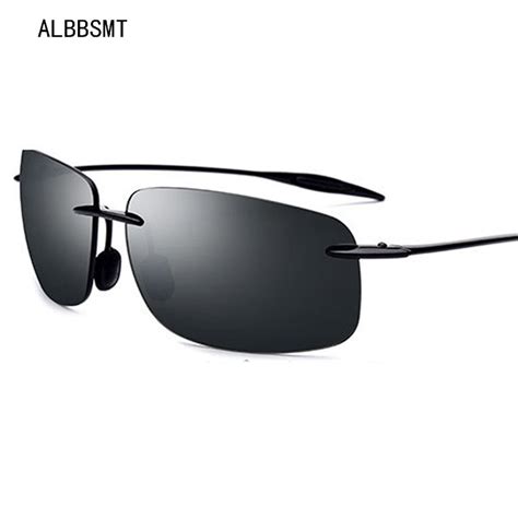 2018 albbsmt tr90 rimless polarized sunglasses men square brand