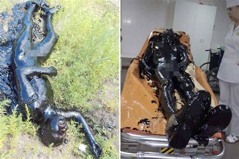 man  left covered  toxic tar  falling  pool  russia