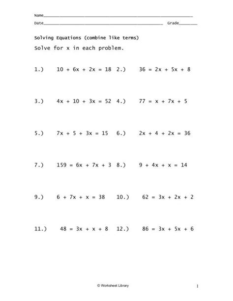 solving addition equations worksheets solving  step equations