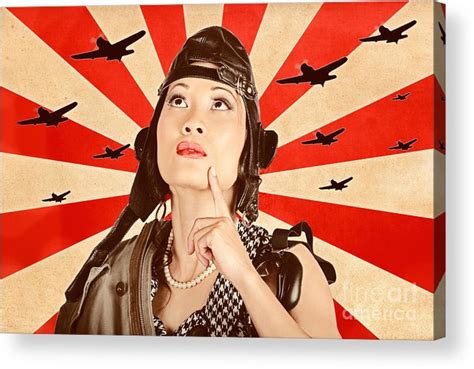 Retro Asian Pinup Girl War Planes Of Revolution Acrylic Print By Jorgo