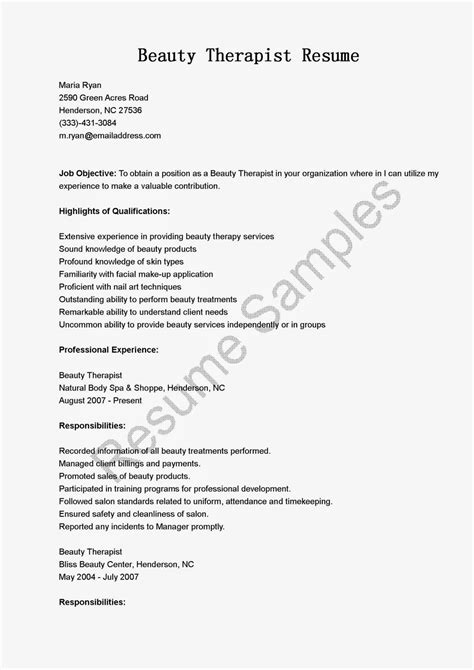 resume samples beauty therapist resume sample