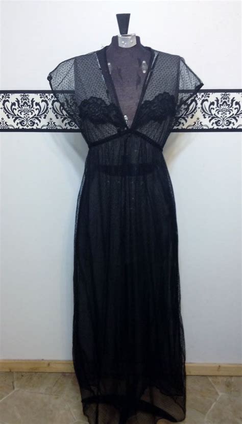 1950 s sheer black nightgown 50 s lingerie negligee vintage full length pin up size medium
