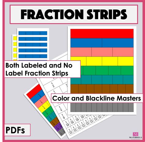 printable fraction strips   pages colorblacklinelabeledblank