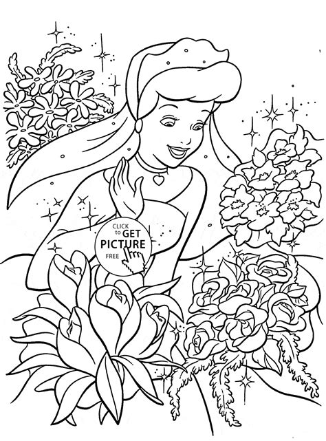 princess cinderella   flowers coloring page  kids disney