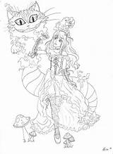 Cheshire Wonderland Alice sketch template