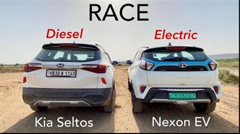 kia seltos  tata nexon ev diesel  electric suv drag race