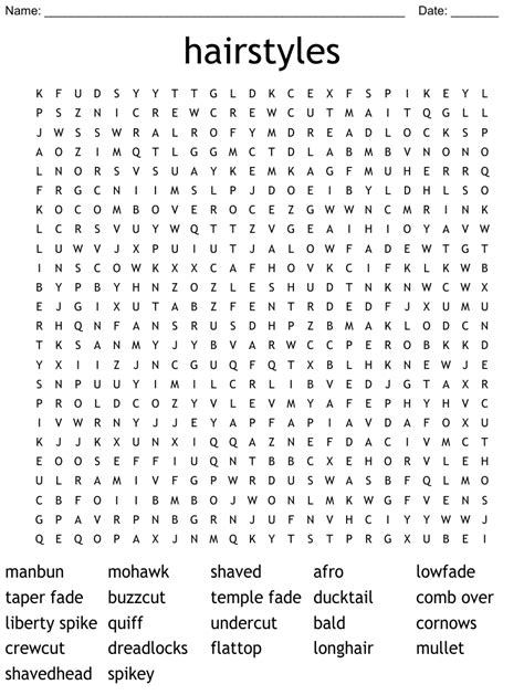 hairstyles word search wordmint