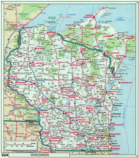 large roads  highways map  wisconsin state  national parks