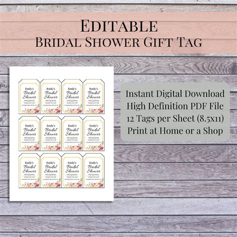 bridal shower party favor tag editable  bridal shower etsy hong kong