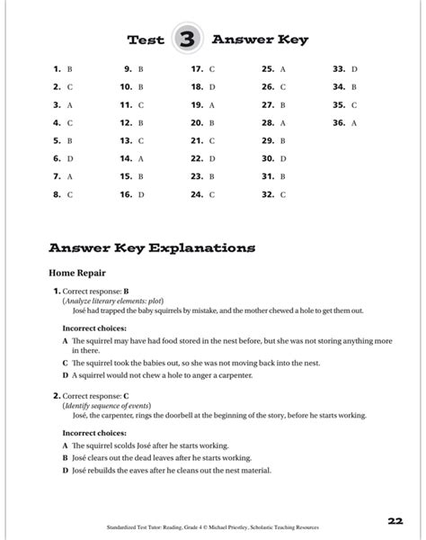 standardized reading test grade  printable test prep tests