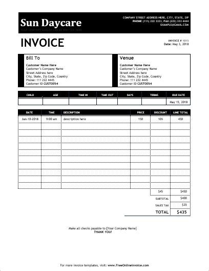 daycare service invoice design  ms word