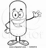 Waving Mascot Pill Happy Clipart Royalty Toon Hit Cartoon Vector Pillbox Template sketch template